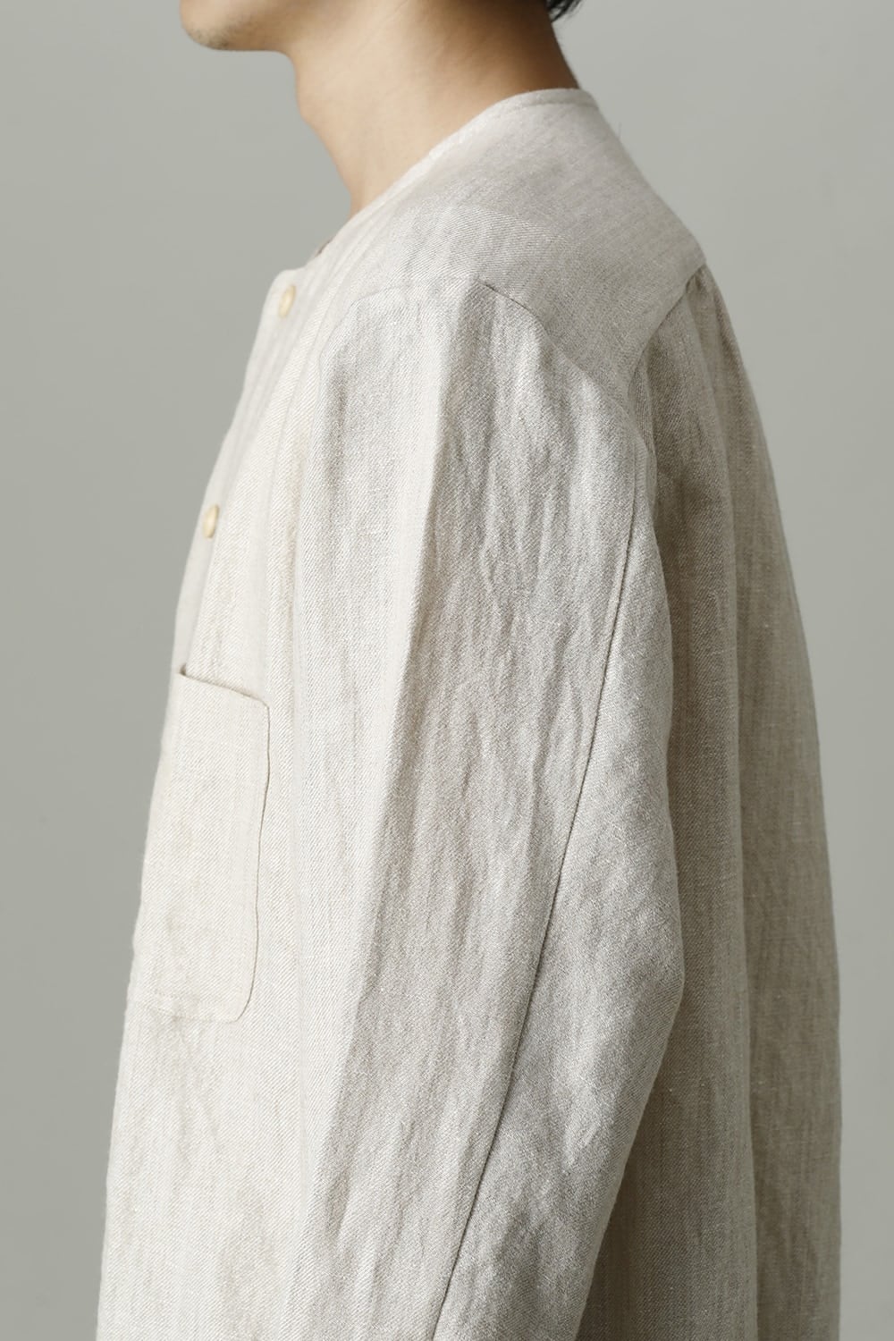 Open Collar Shirt Wool Linen Ecru