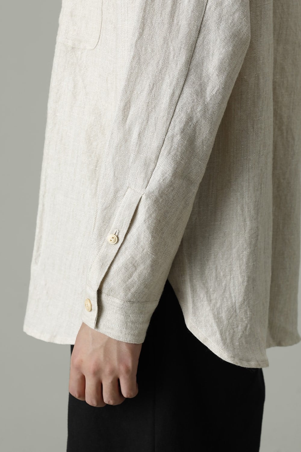 Open Collar Shirt Wool Linen Ecru