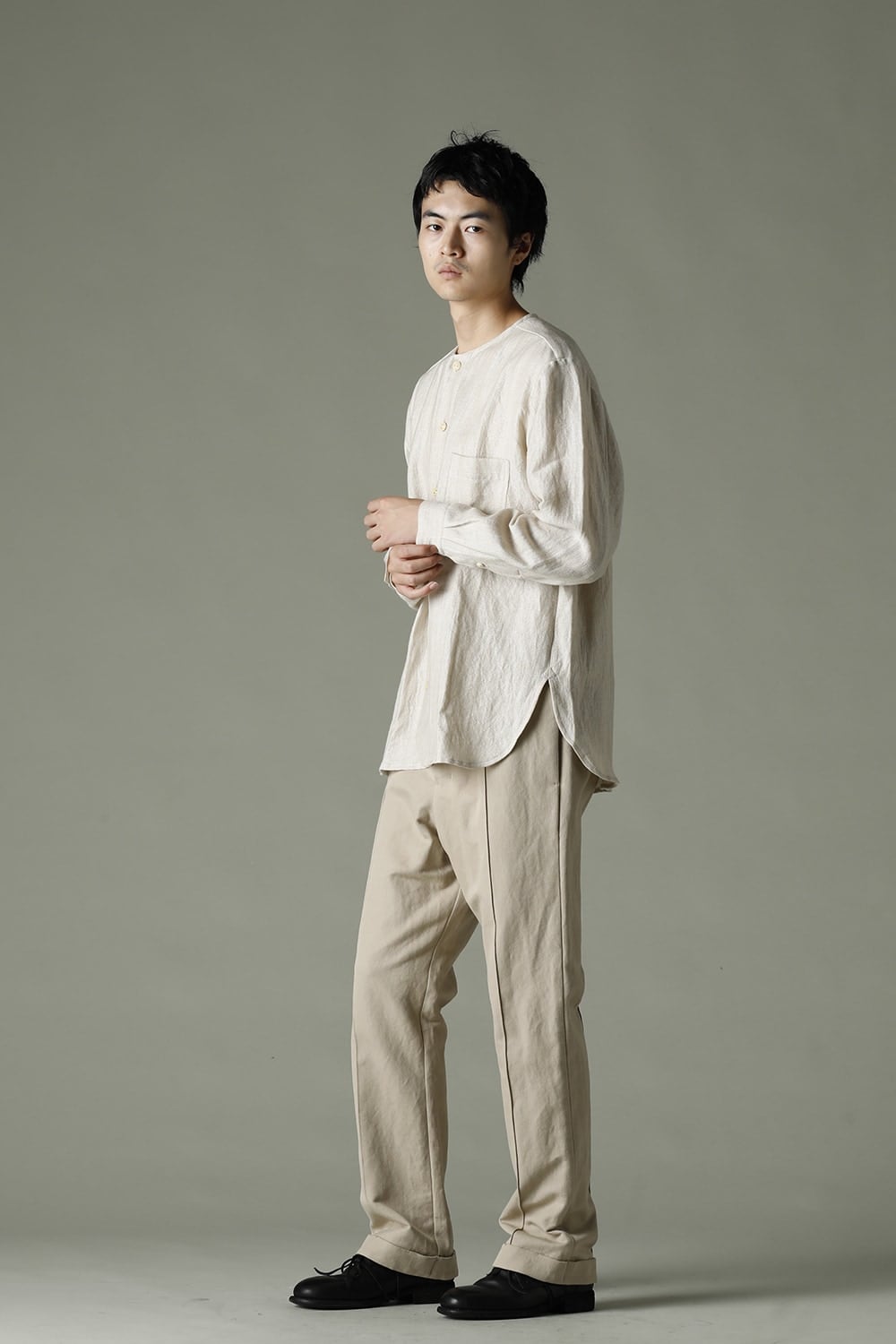 Open Collar Shirt Wool Linen Ecru