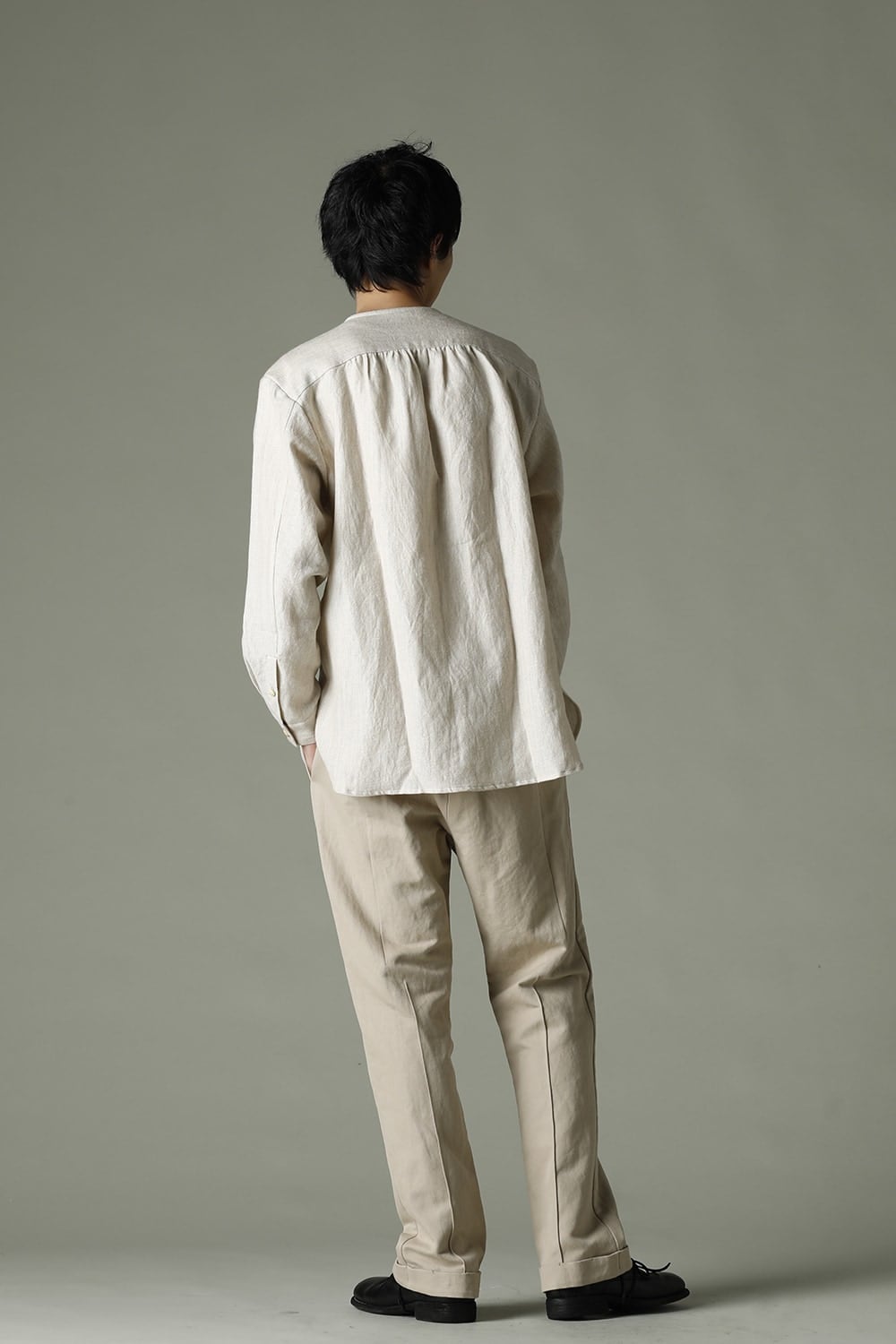 Open Collar Shirt Wool Linen Ecru