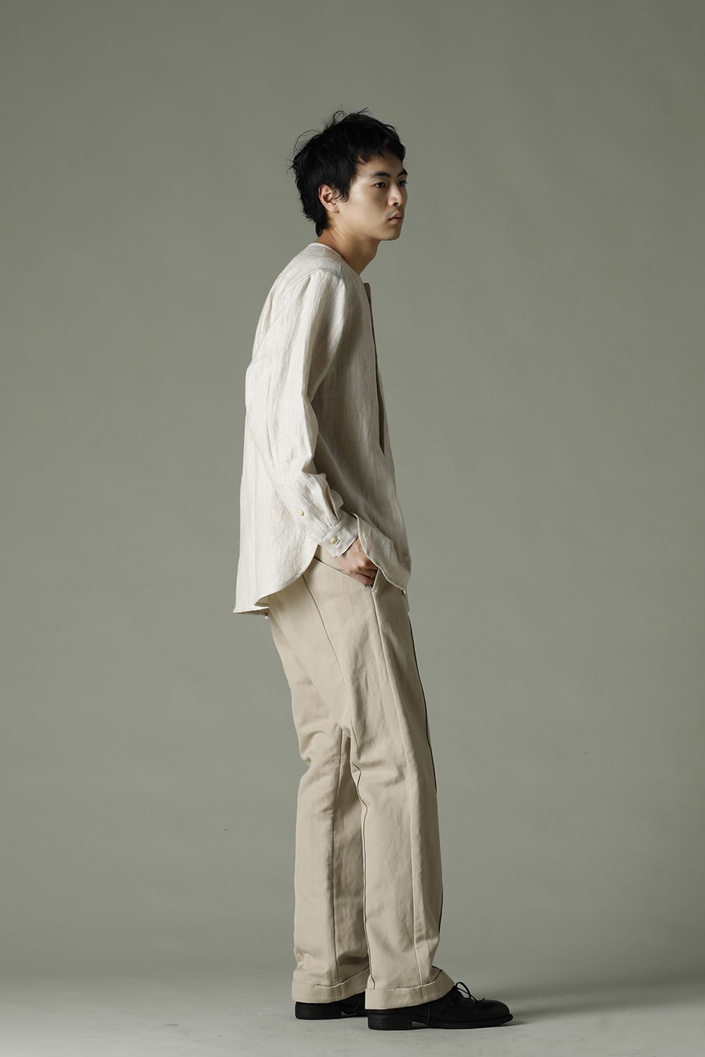 Open Collar Shirt Wool Linen Ecru