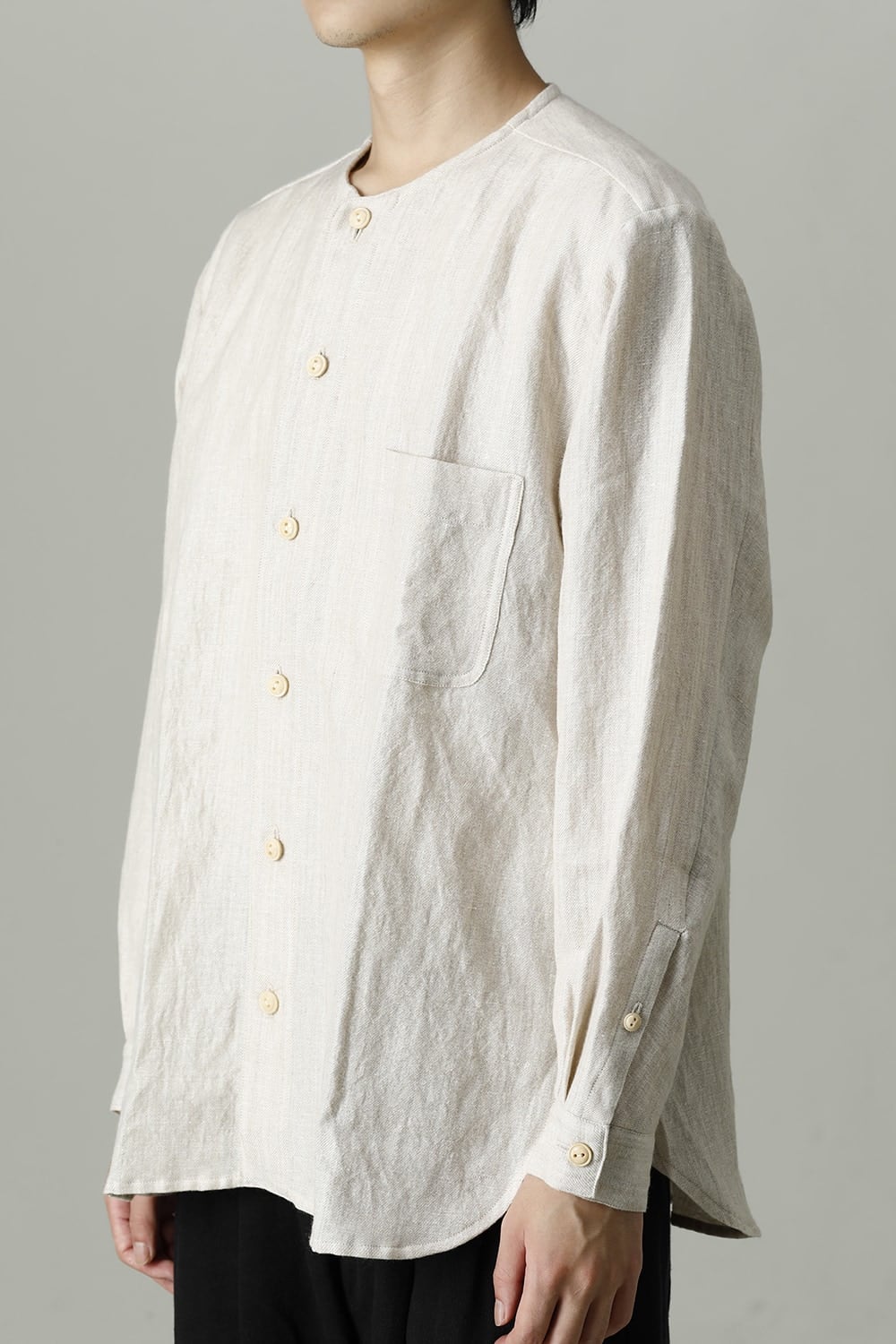 Open Collar Shirt Wool Linen Ecru