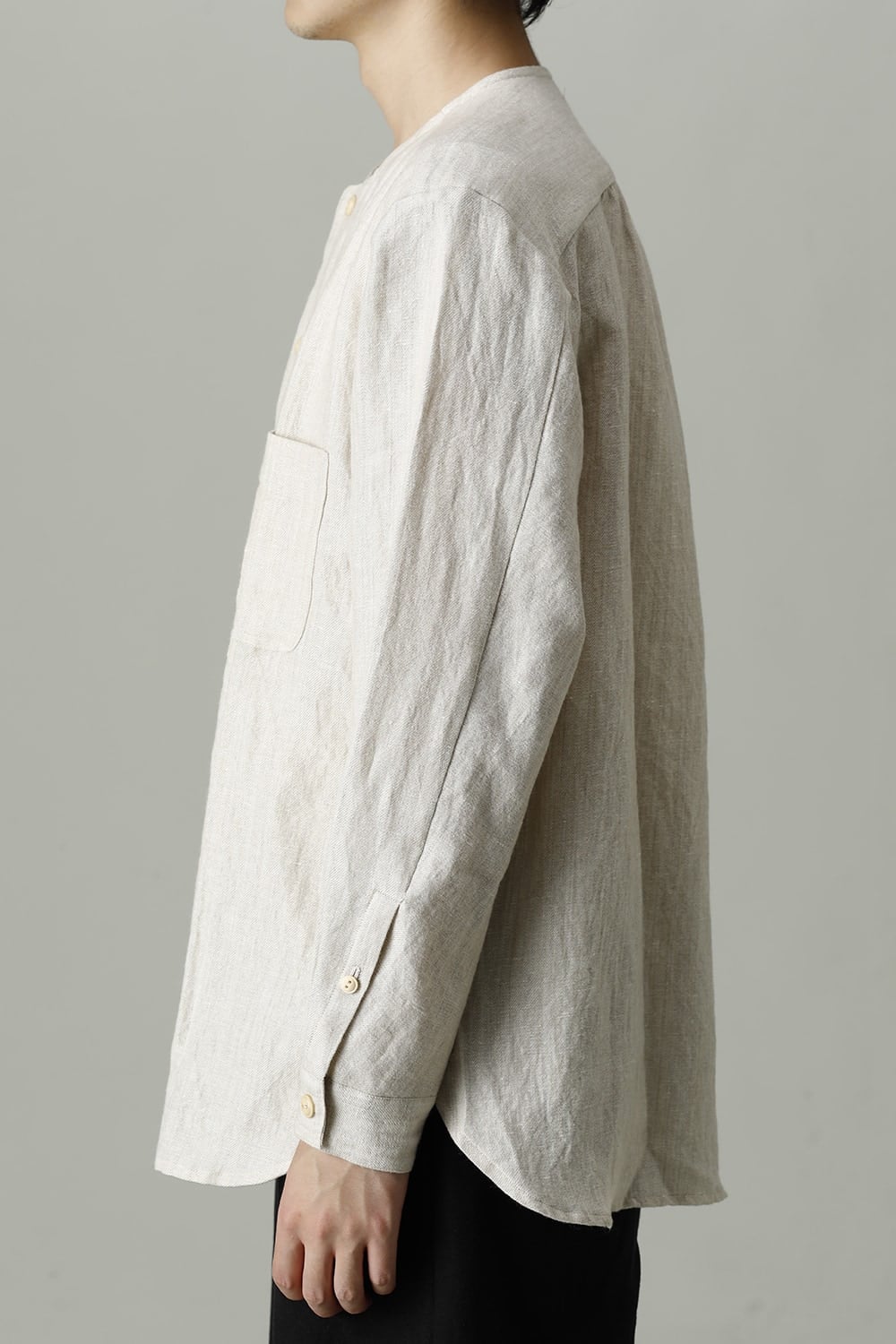 Open Collar Shirt Wool Linen Ecru