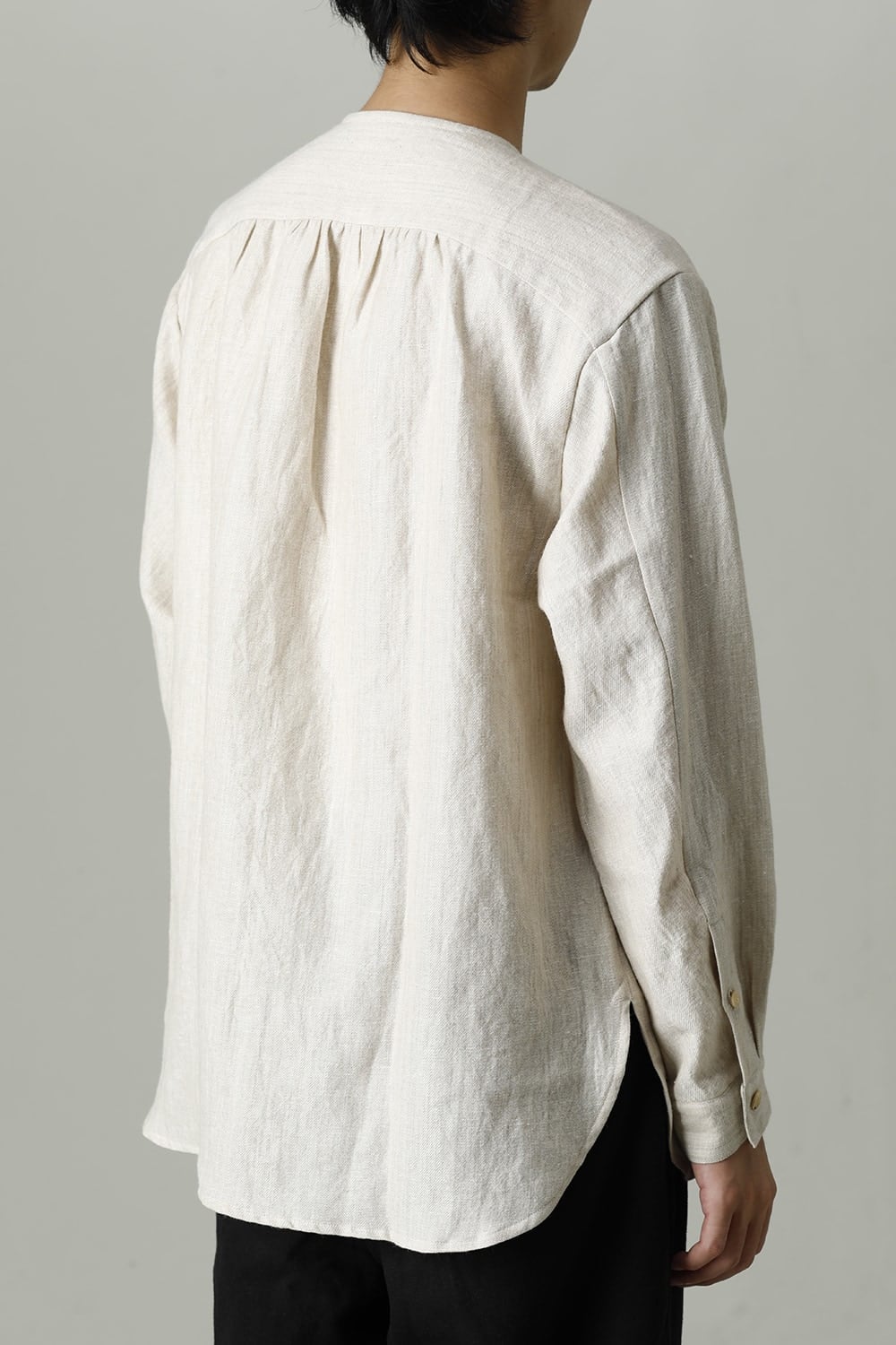 Open Collar Shirt Wool Linen Ecru