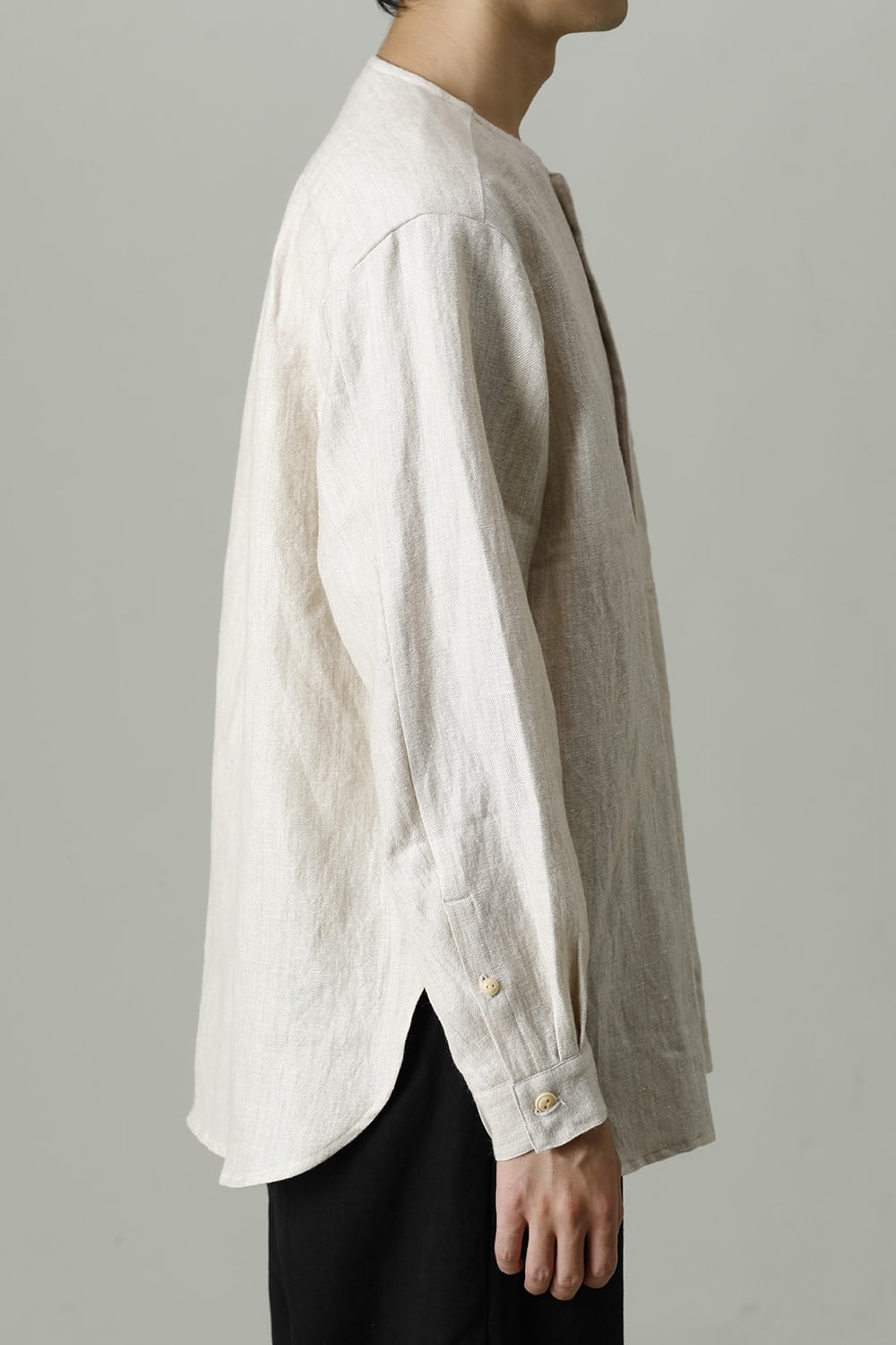 Open Collar Shirt Wool Linen Ecru