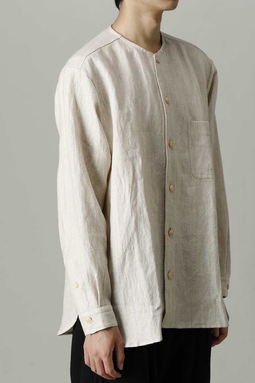 Open Collar Shirt Wool Linen Ecru