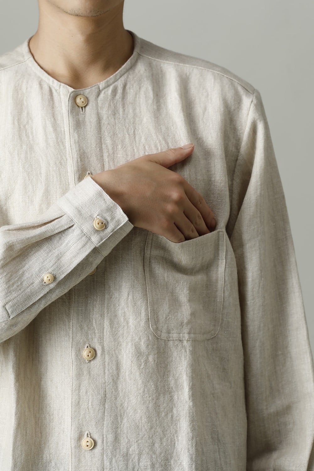Open Collar Shirt Wool Linen Ecru