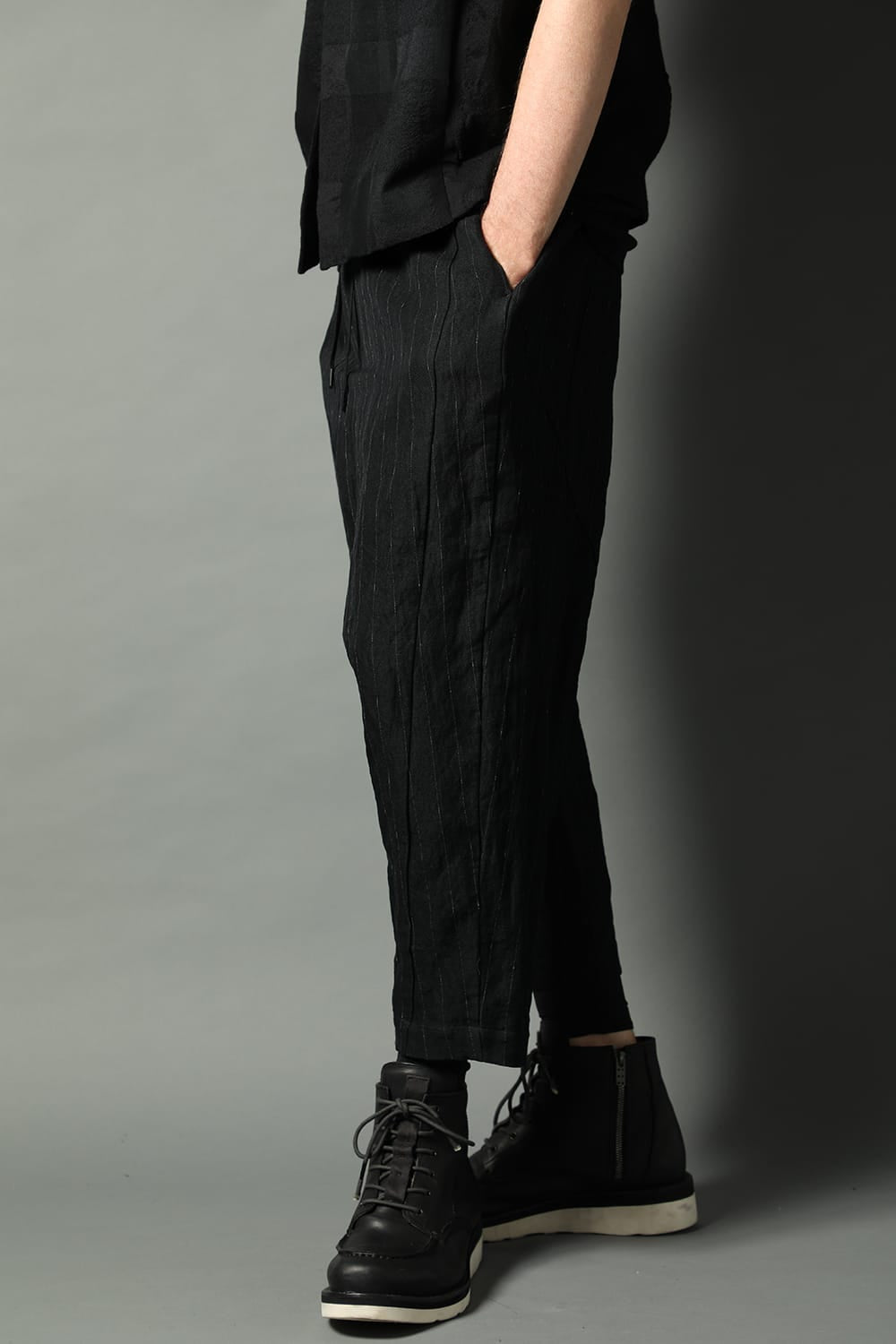 Dropcroch cropped pants cotton linen metal shrink