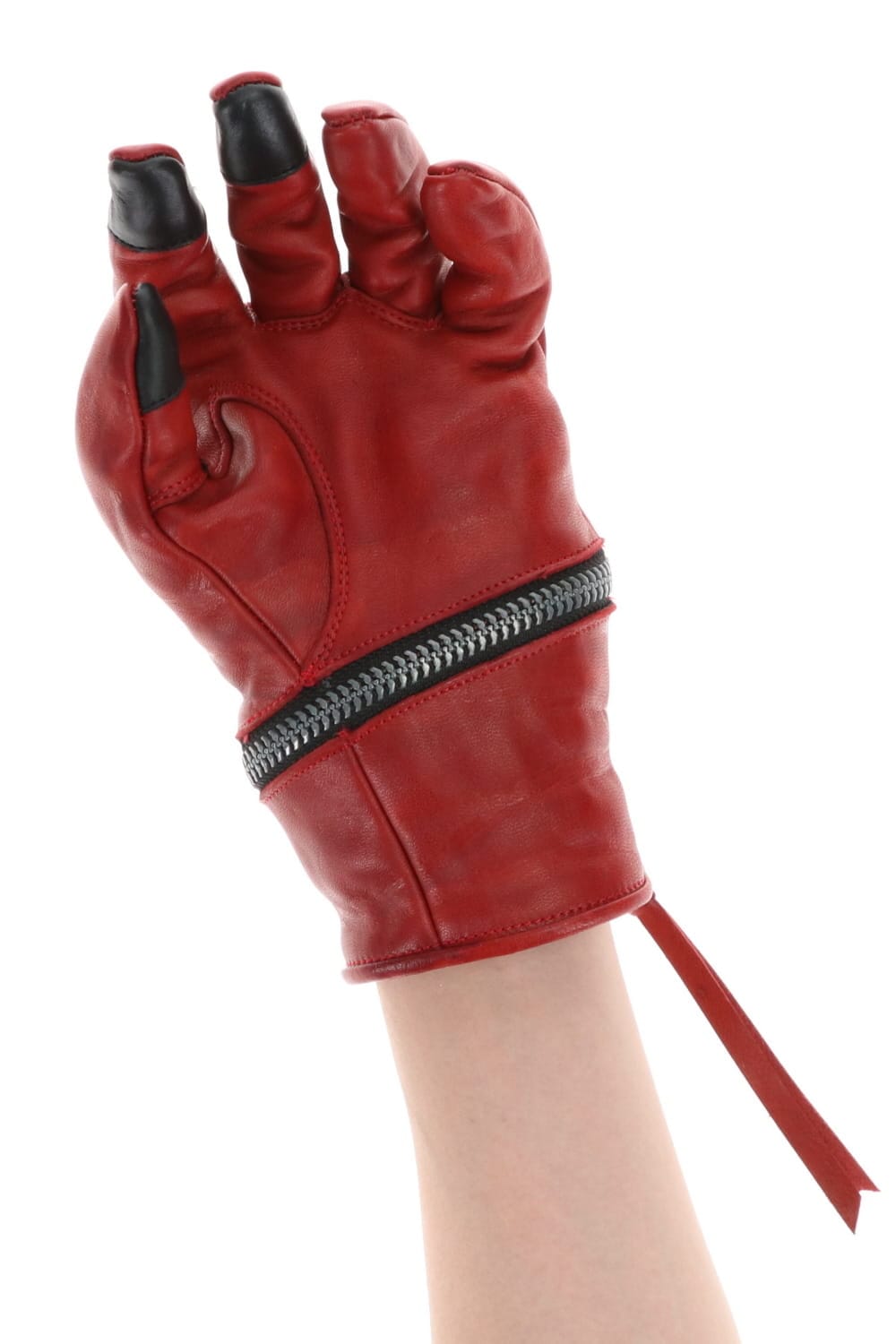 Horse Leather Spiral ZIP Gloves Red