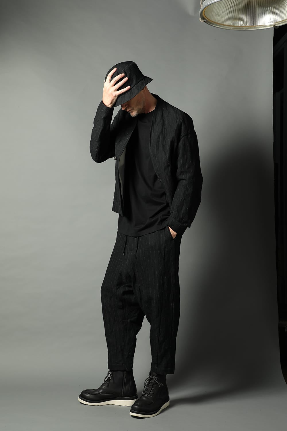 Dropcroch cropped pants cotton linen metal shrink