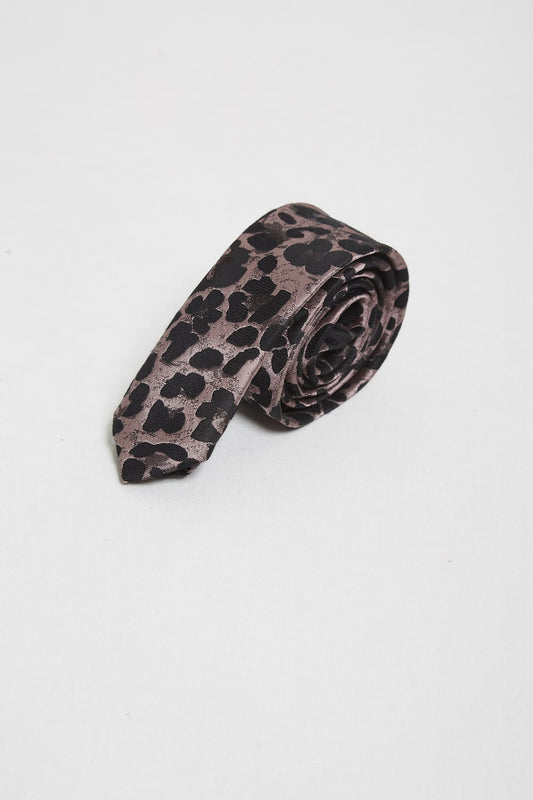 Leopard jacquard narrow tie Pink × Black