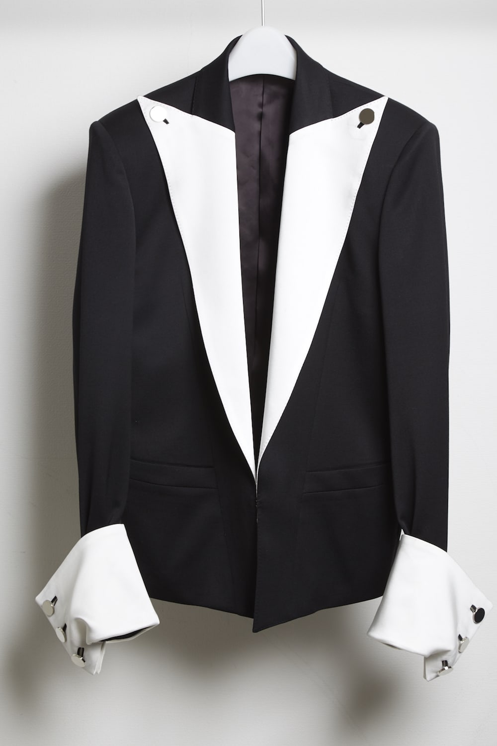 Tuxedo cross stretch spencer jacket Black × Off White