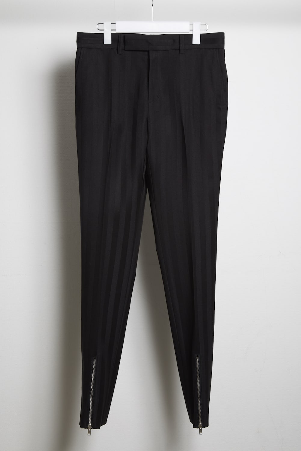 Jacquard stripe stretch slacks (riri zip) Black × Black