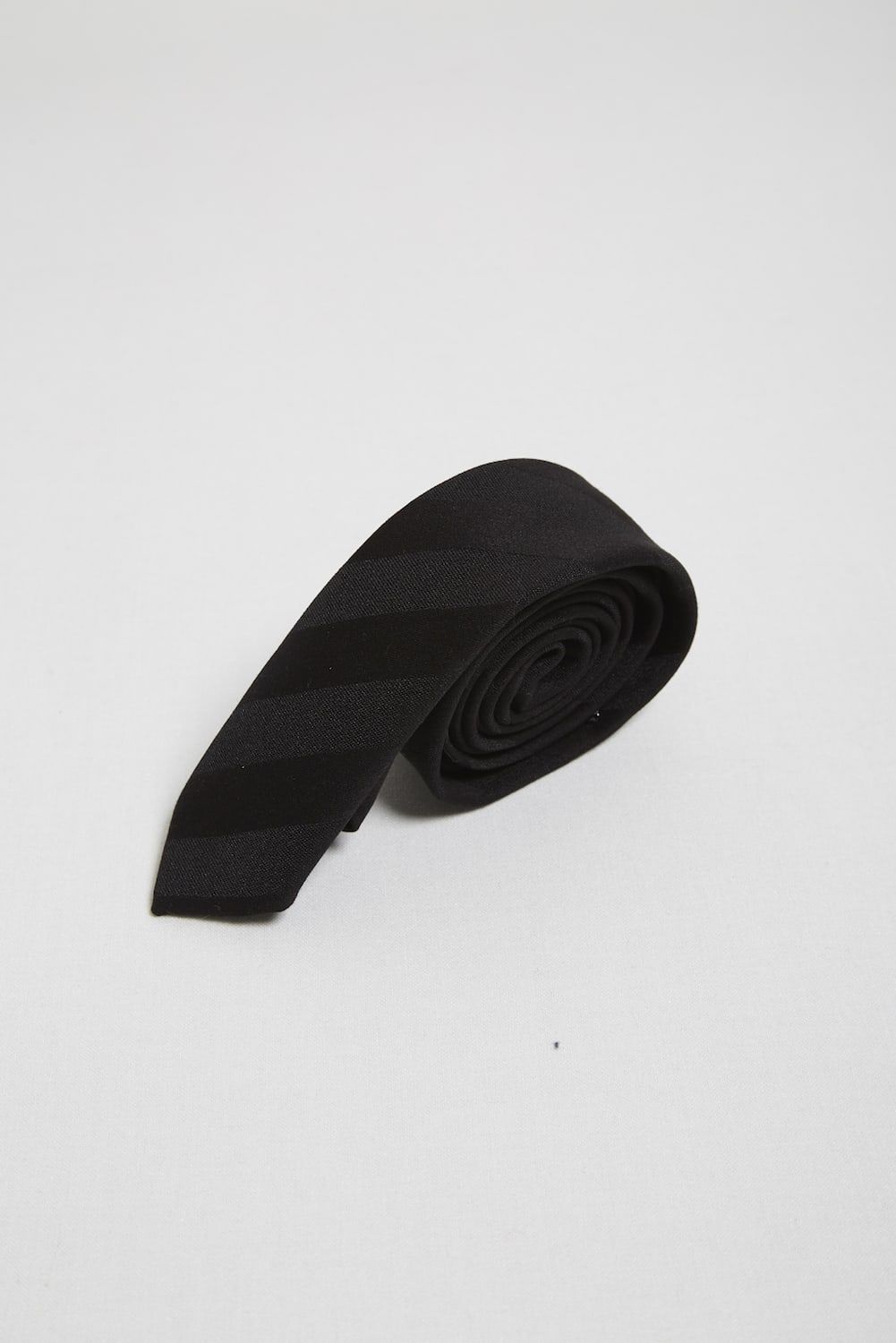 Jacquard stripe stretch narrow tie Black × Black