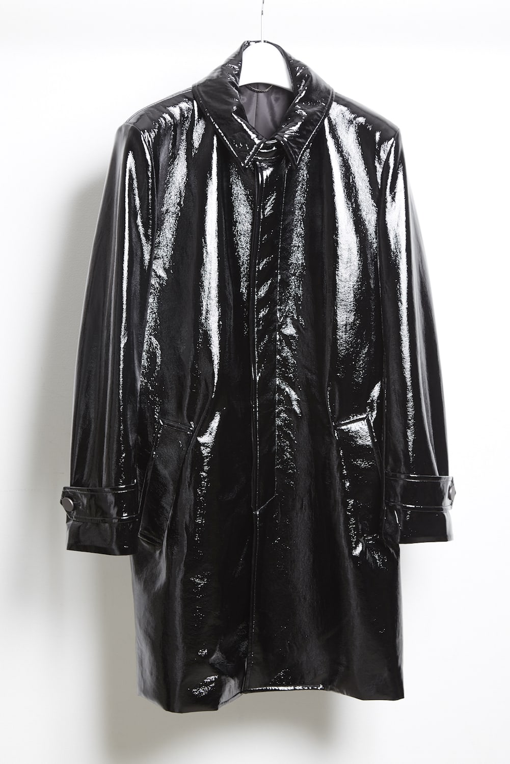 Patent faux leather soutien collar coat Black