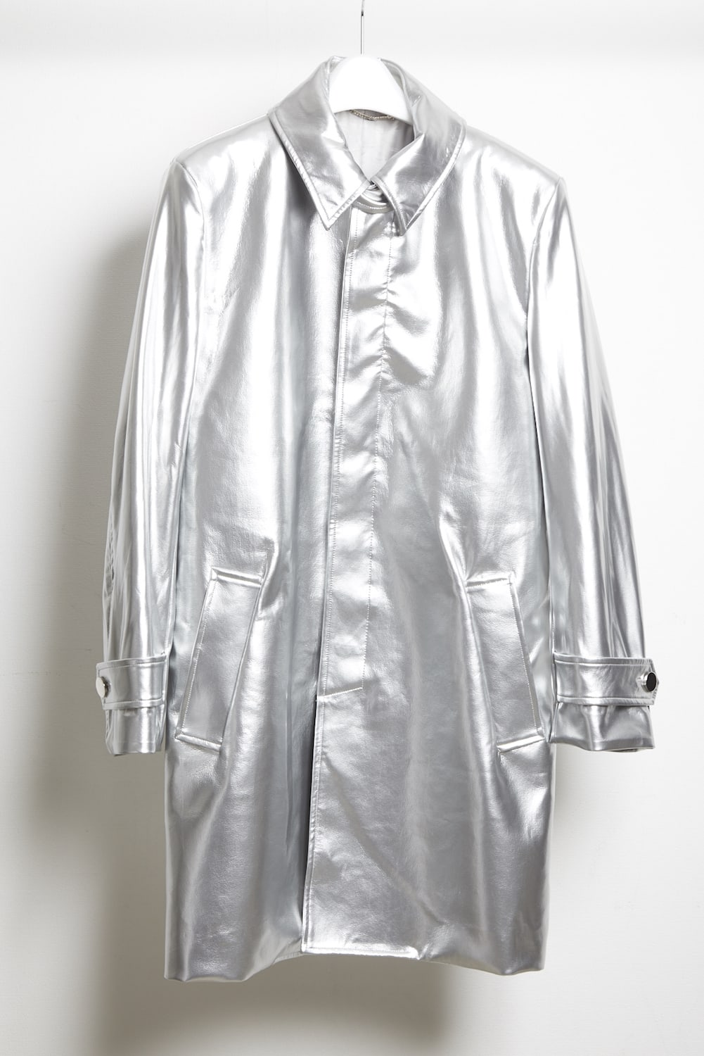 Patent faux leather soutien collar coat Silver