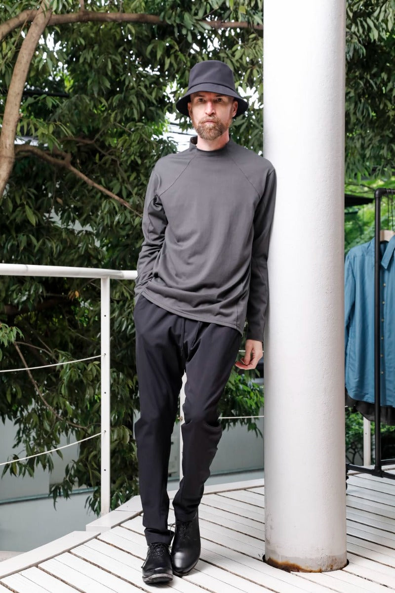 Semi High neck Long sleeve suvin cotton jersey  Charcoal