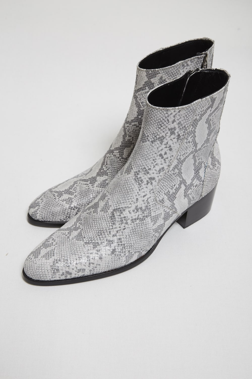 Python gloss heel boots Gray
