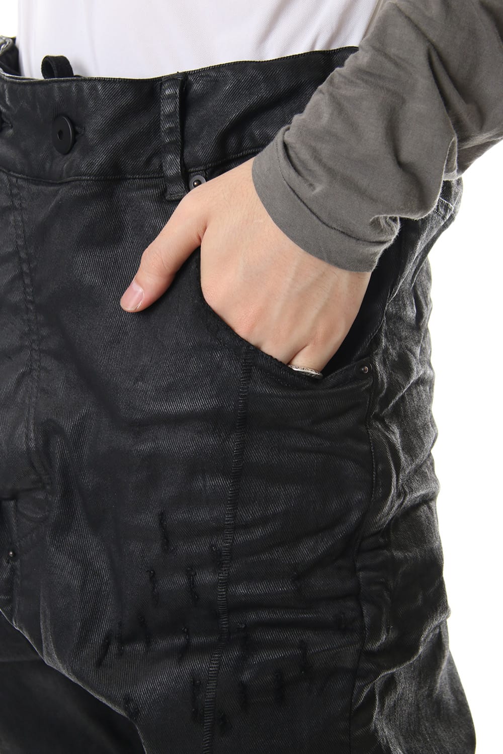 Waxed Coating Damaged processing Baggy Pants