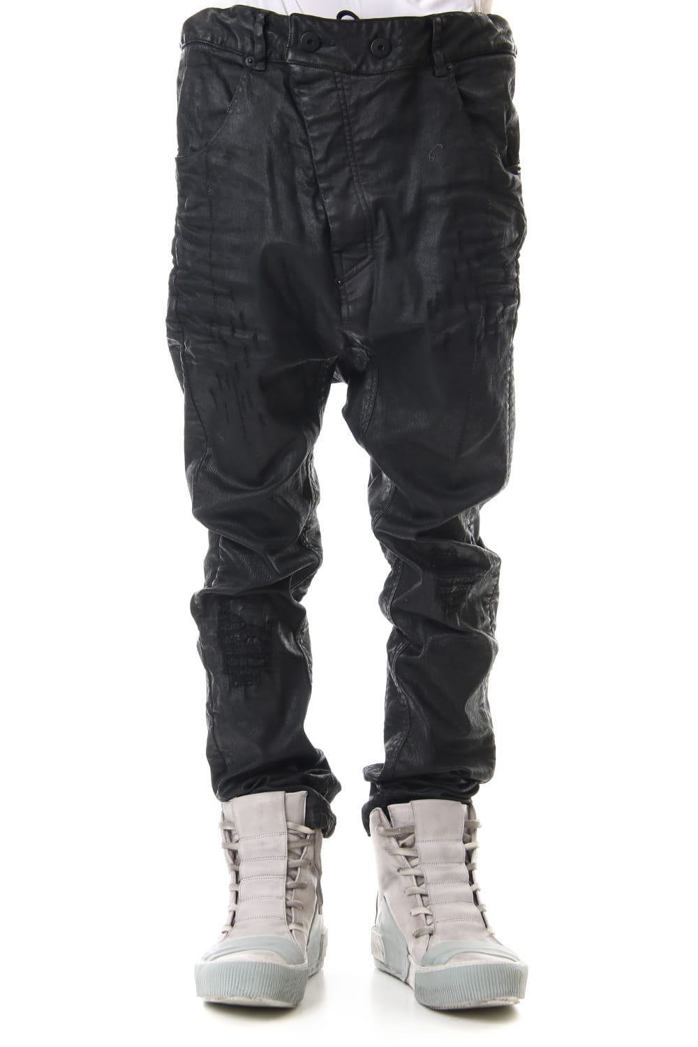 Waxed Coating Damaged processing Baggy Pants