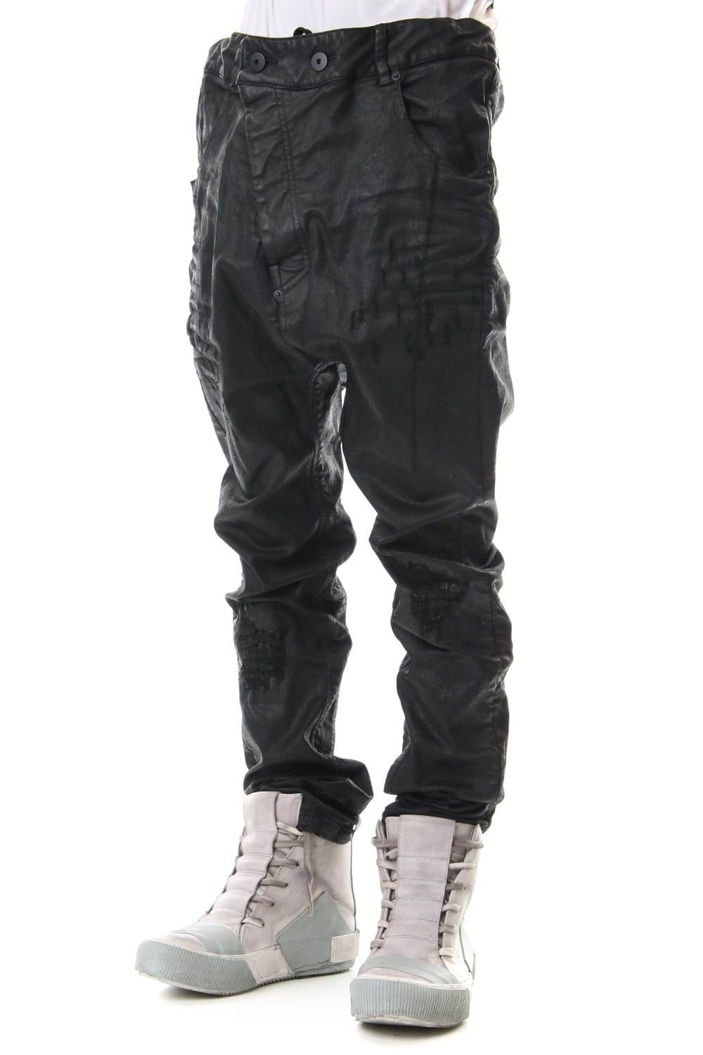 Waxed Coating Damaged processing Baggy Pants