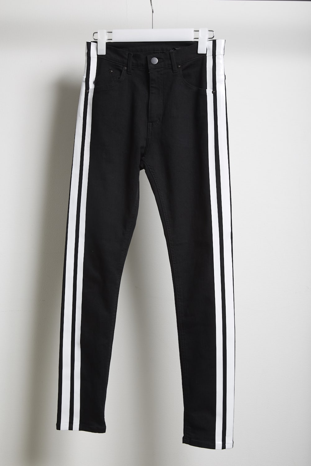 EX fit denim side line leggings pants Black × Off White