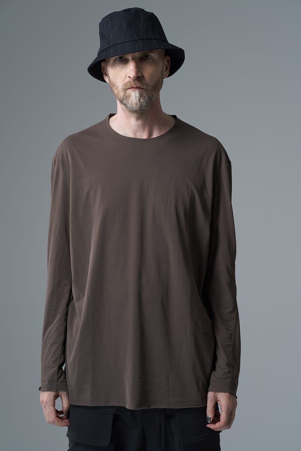 Long sleeve loose fit tight twist yarn jersey  Dark Beige