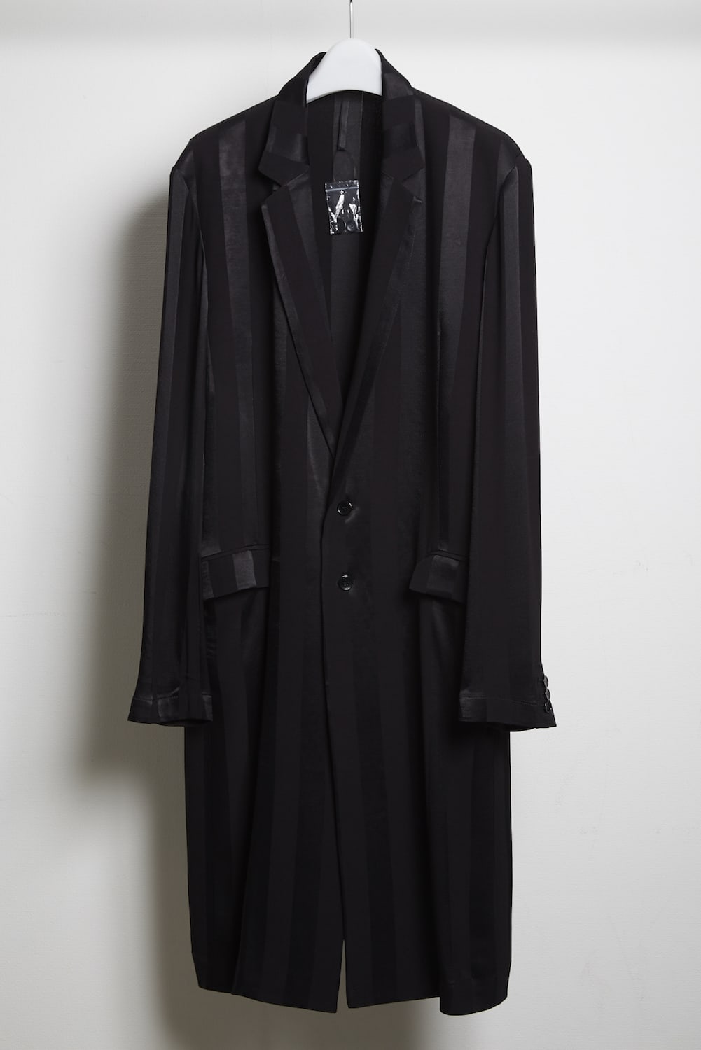 Wide stripe jacquard long jacket Black