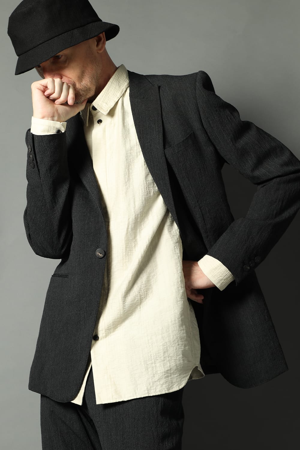 Shirt cotton / nylon Shadow jacquard  Ecru