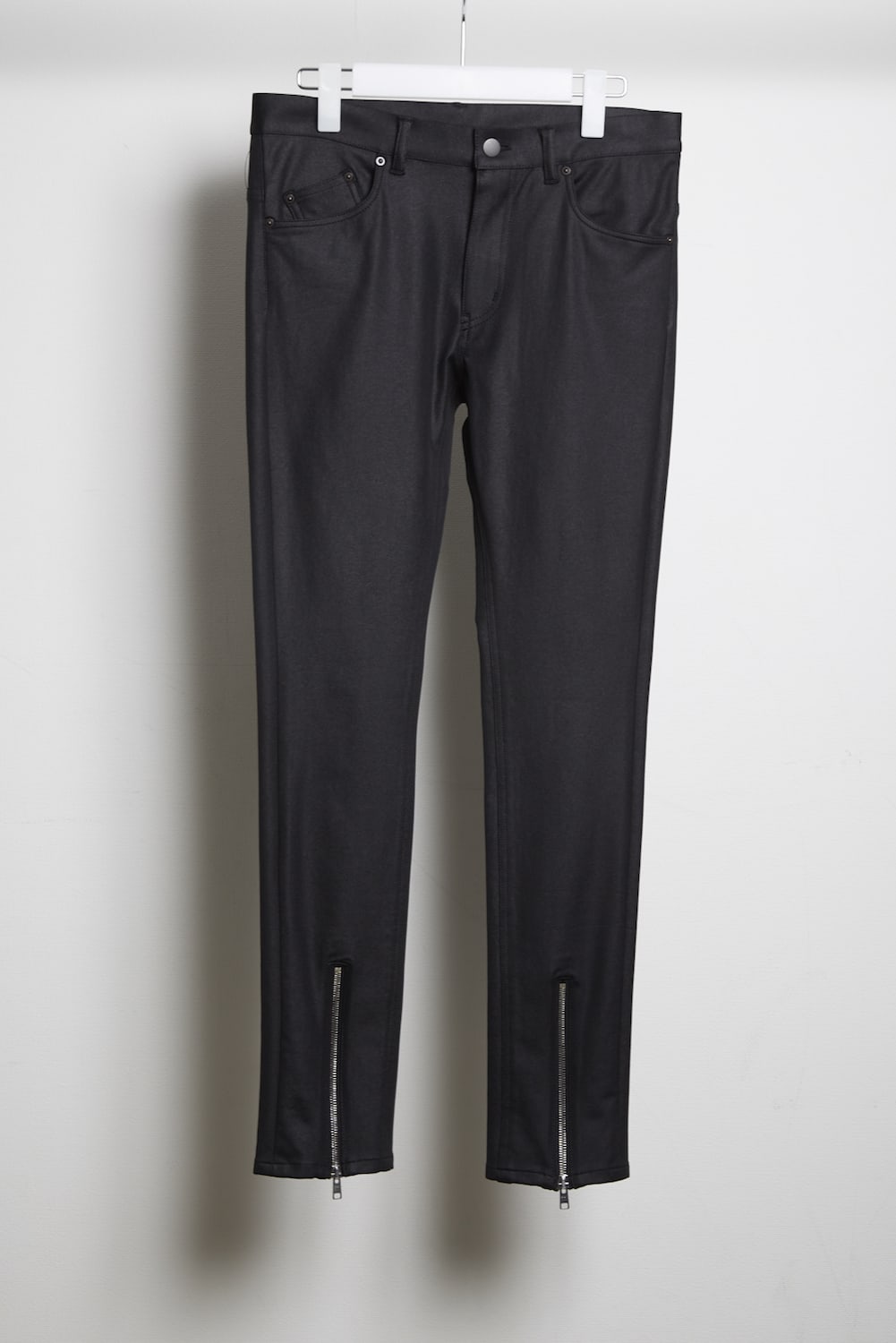 Leatherlike high tension stretch skinny zip pants