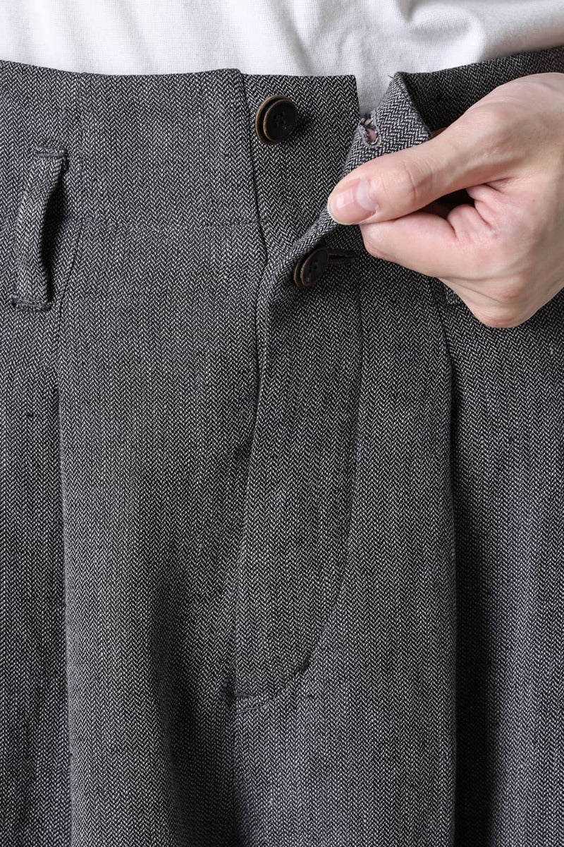 リネンヘリンボーンハイウエストワイドパンツ グレーブラック