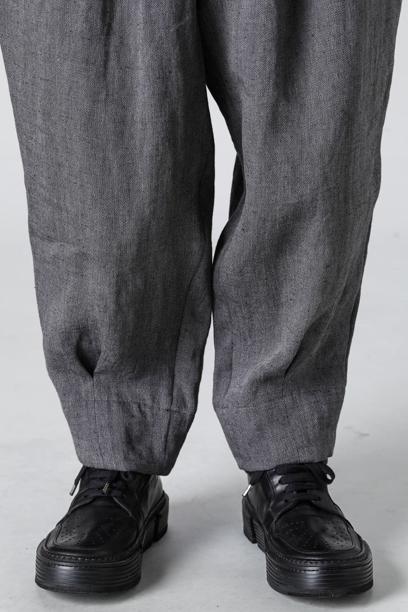 リネンヘリンボーンハイウエストワイドパンツ グレーブラック