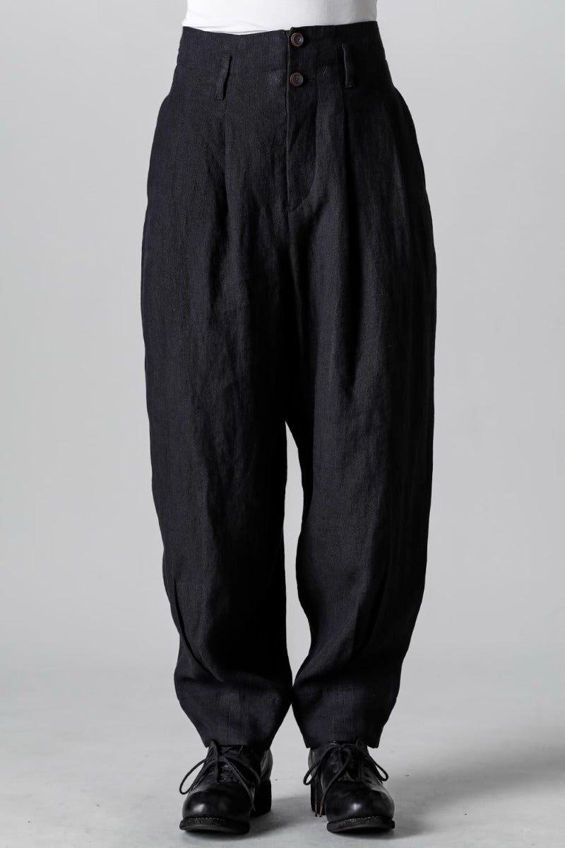 リネンヘリンボーンハイウエストワイドパンツ ブラック