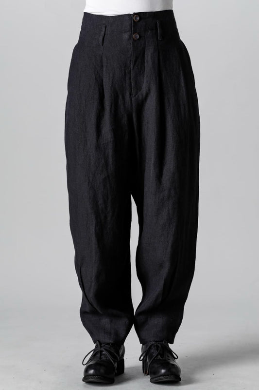 リネンヘリンボーンハイウエストワイドパンツ ブラック