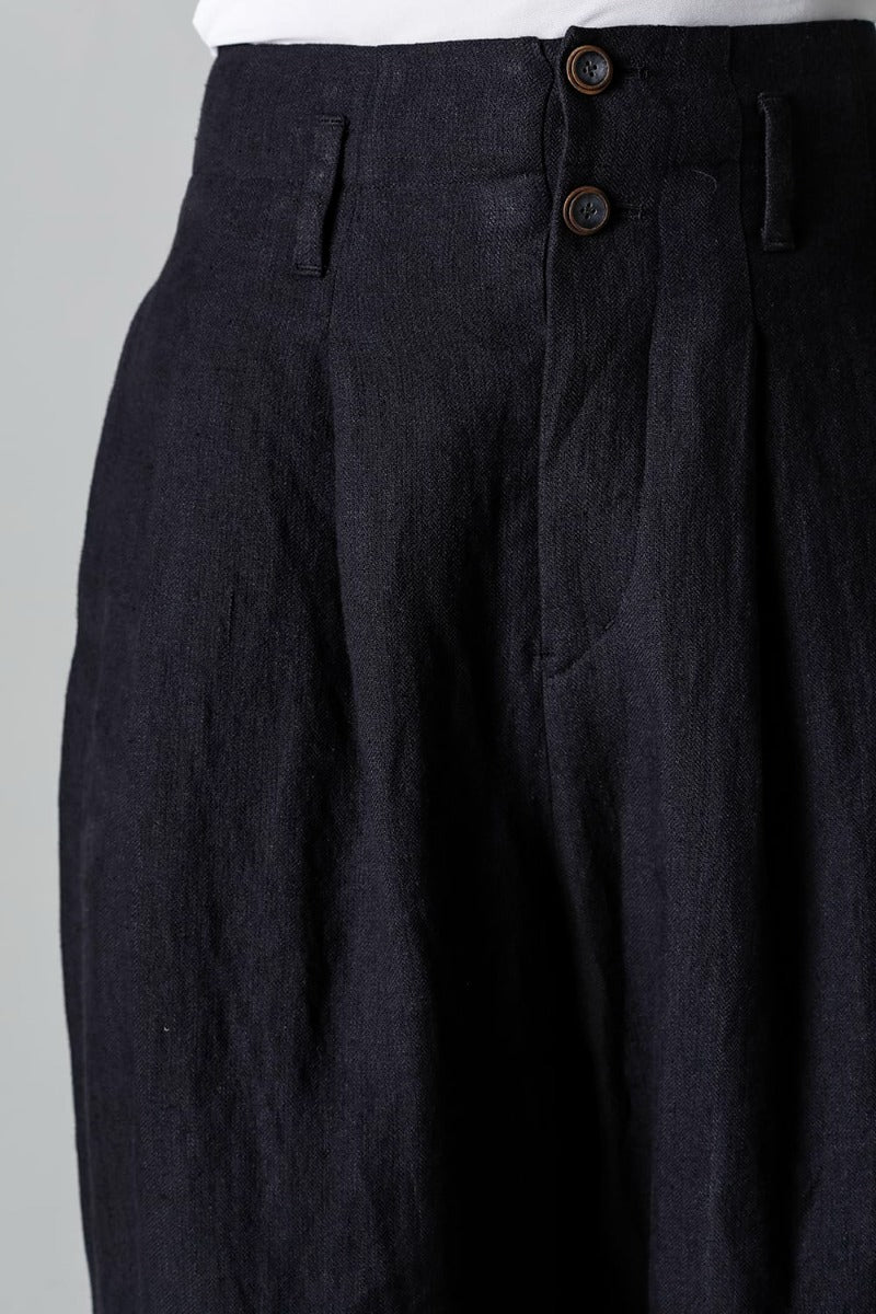 リネンヘリンボーンハイウエストワイドパンツ ブラック