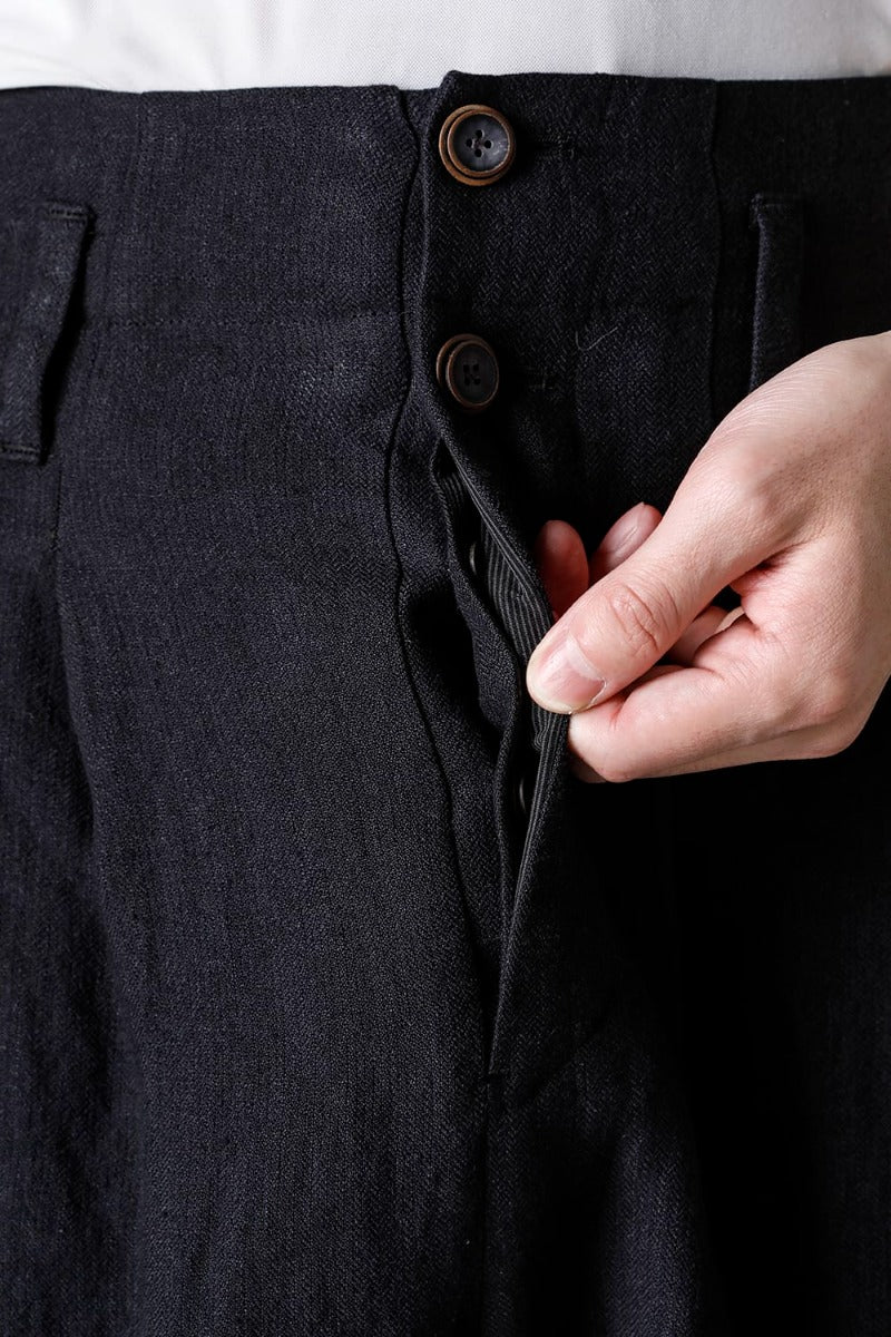 リネンヘリンボーンハイウエストワイドパンツ ブラック