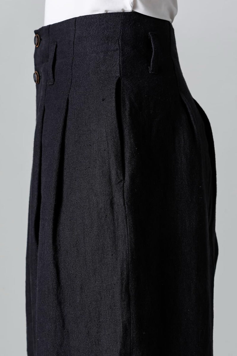 リネンヘリンボーンハイウエストワイドパンツ ブラック