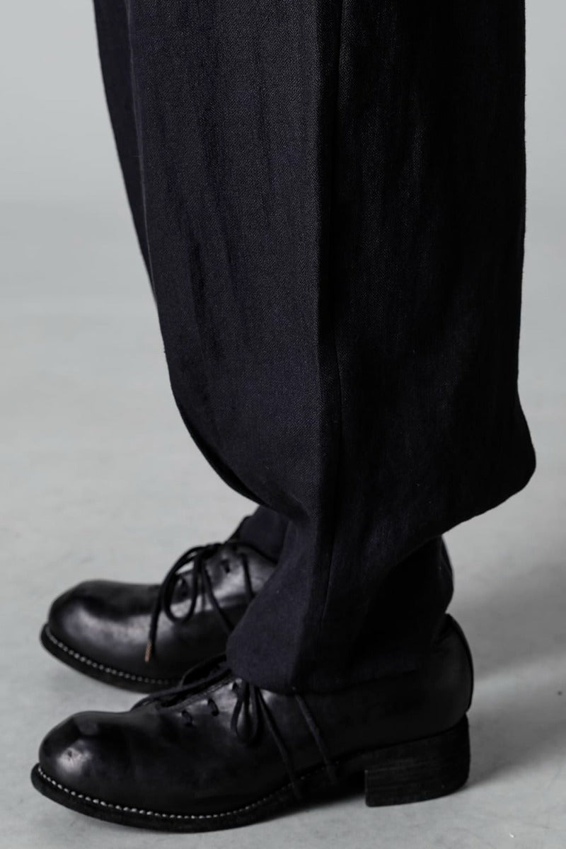 リネンヘリンボーンハイウエストワイドパンツ ブラック