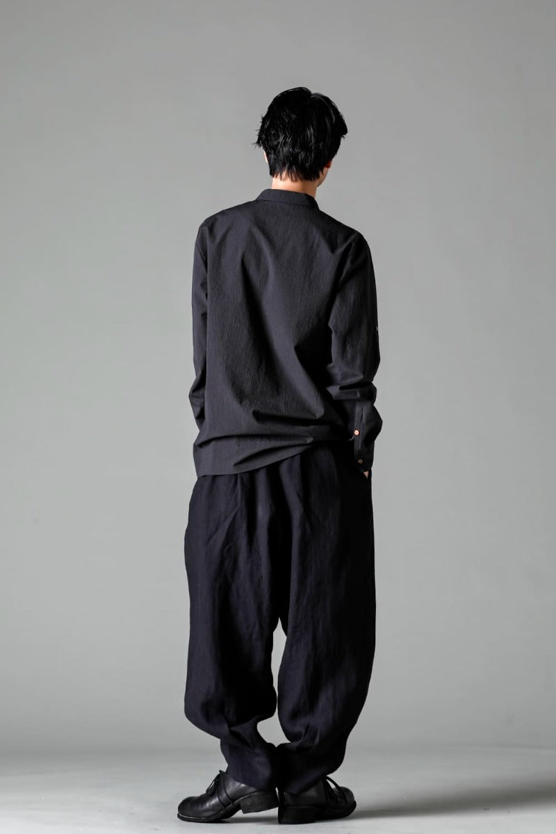 リネンヘリンボーンハイウエストワイドパンツ ブラック