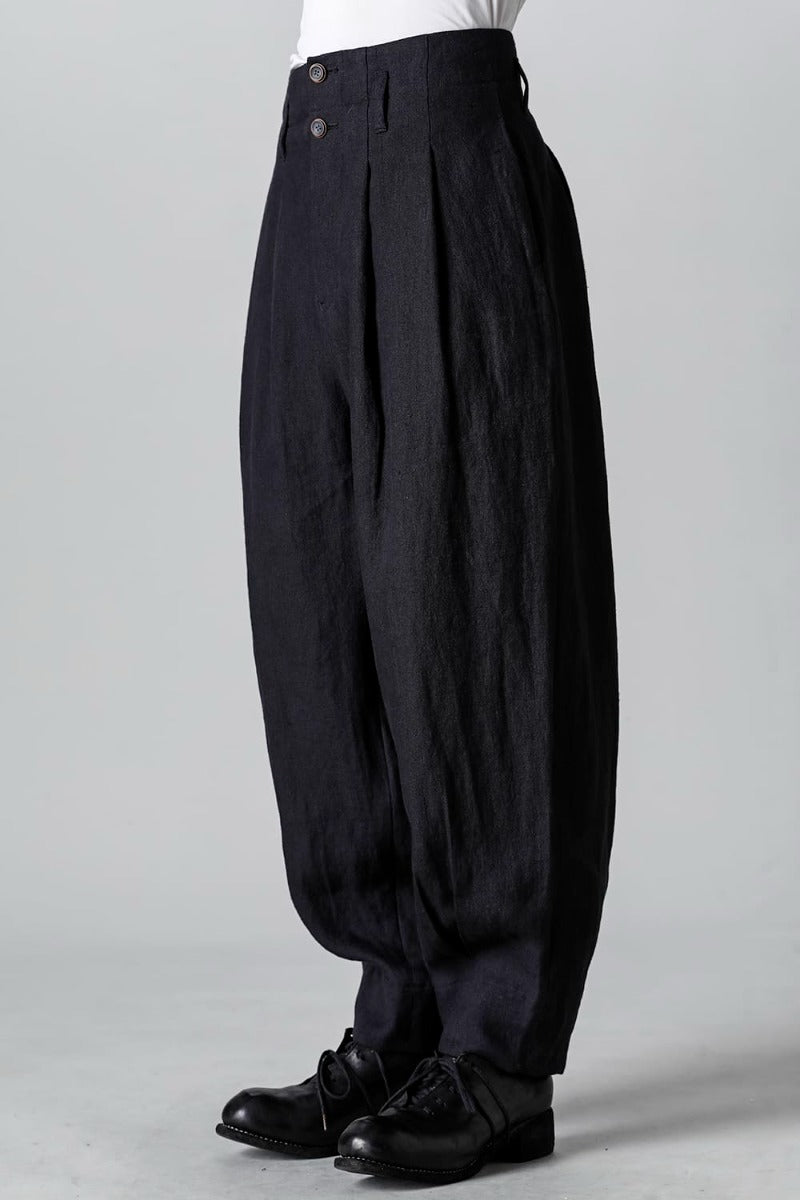 リネンヘリンボーンハイウエストワイドパンツ ブラック