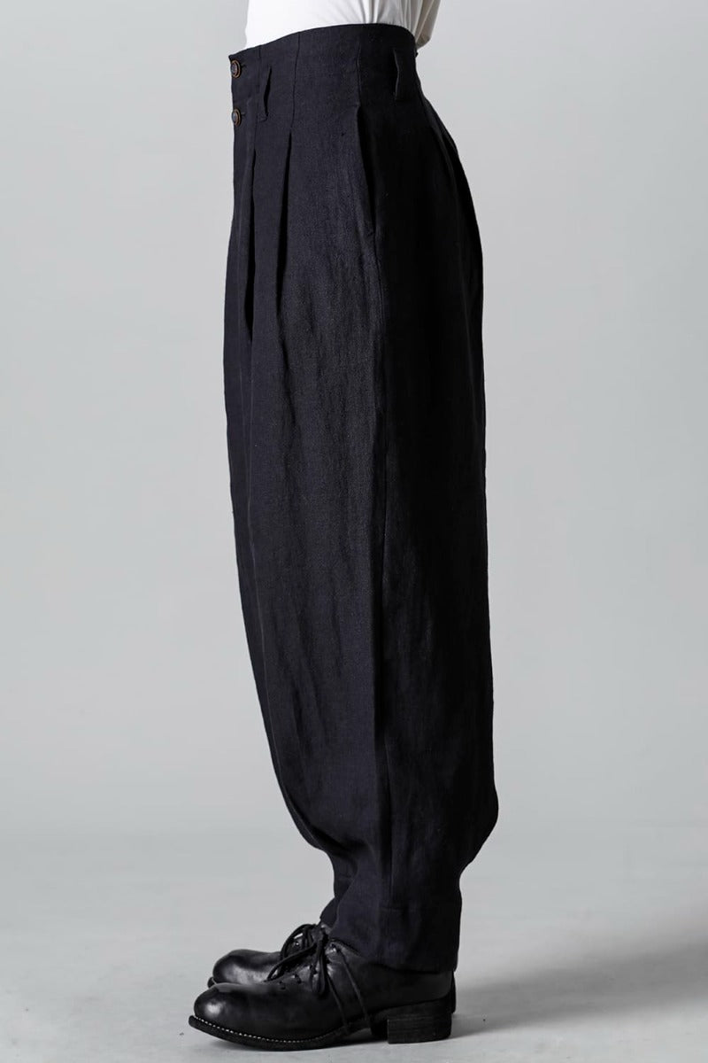 リネンヘリンボーンハイウエストワイドパンツ ブラック
