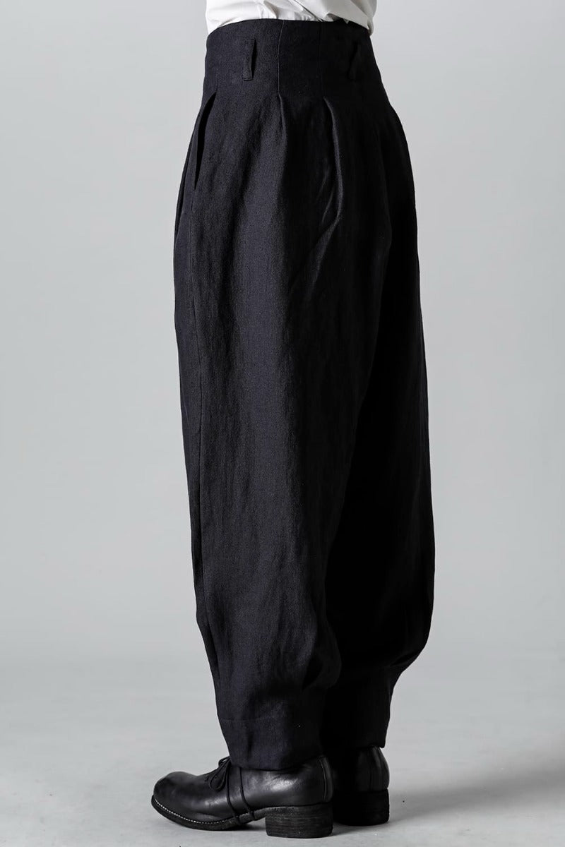 リネンヘリンボーンハイウエストワイドパンツ ブラック