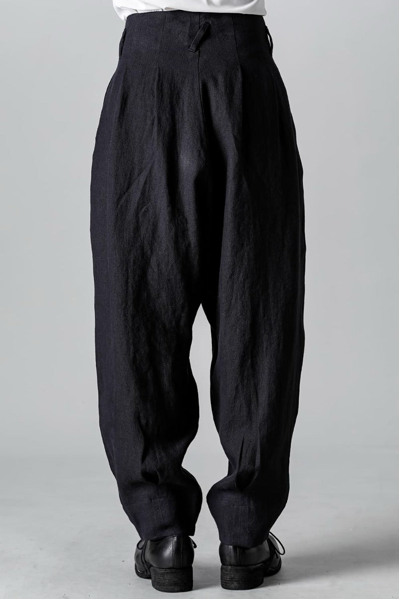 リネンヘリンボーンハイウエストワイドパンツ ブラック