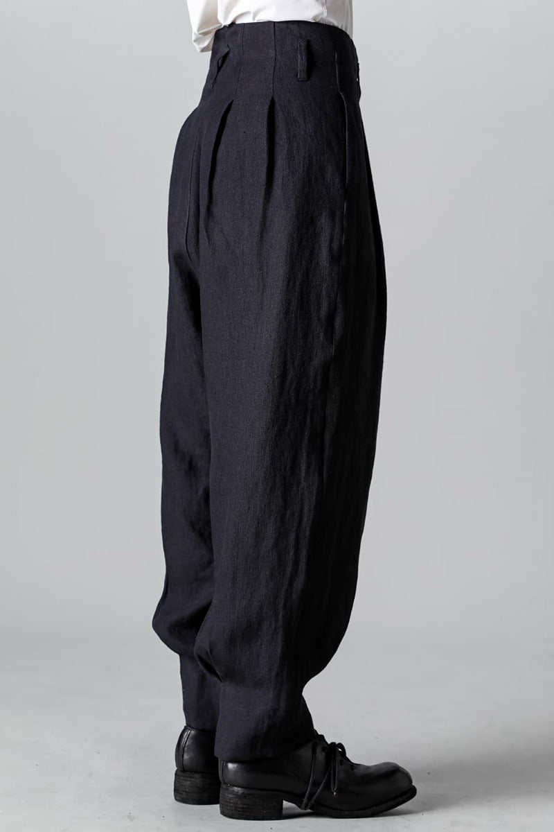 リネンヘリンボーンハイウエストワイドパンツ ブラック