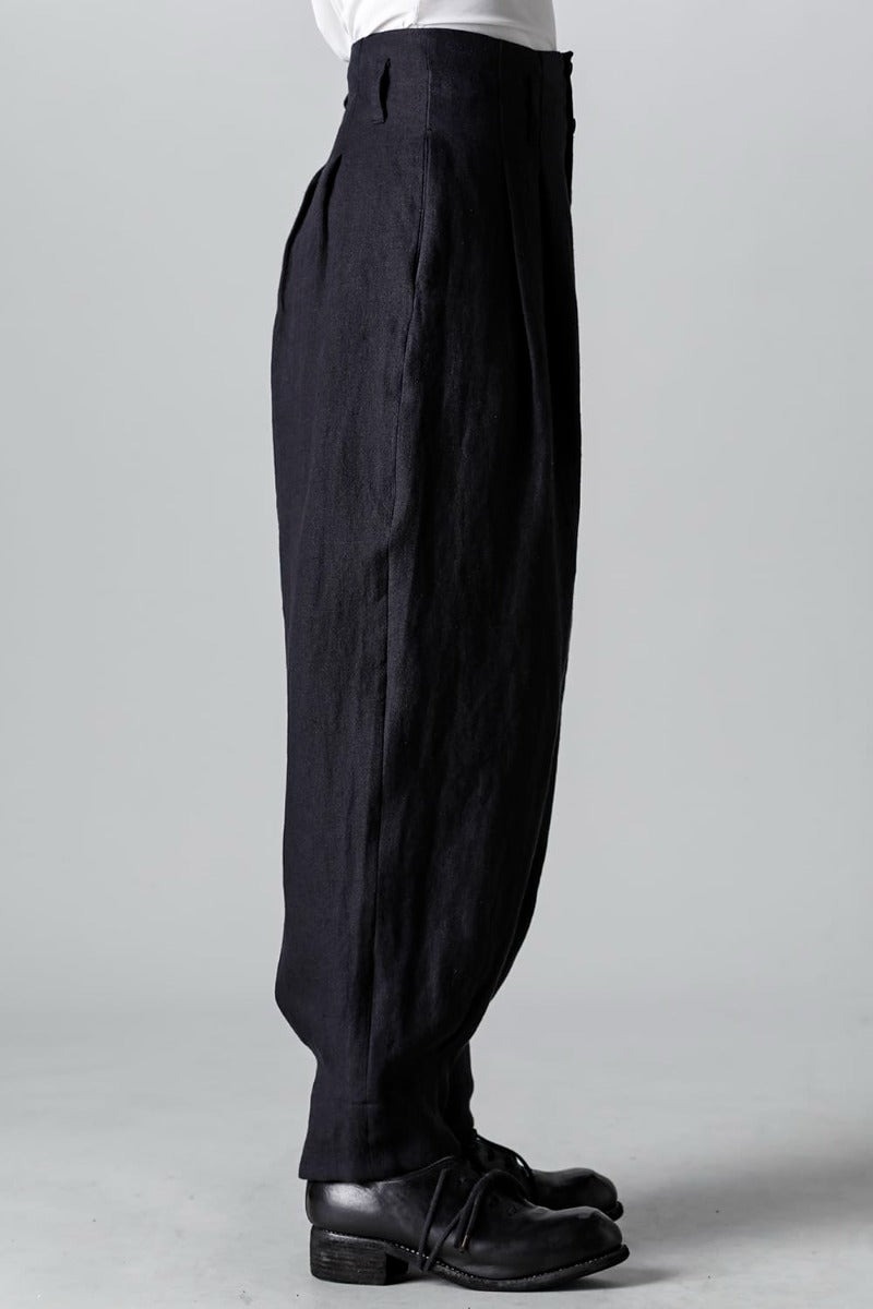リネンヘリンボーンハイウエストワイドパンツ ブラック