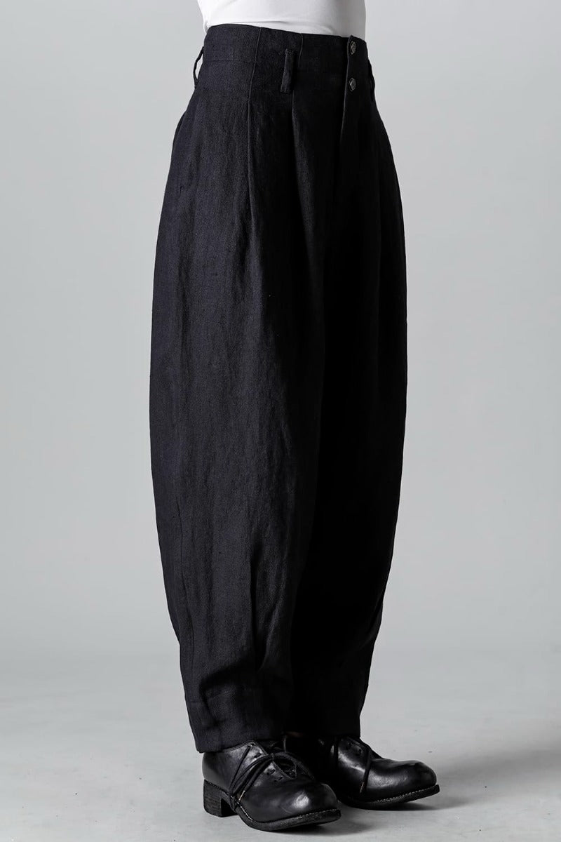 リネンヘリンボーンハイウエストワイドパンツ ブラック