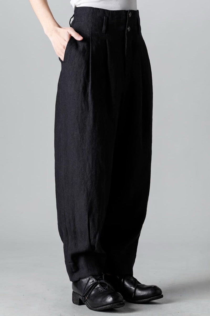 リネンヘリンボーンハイウエストワイドパンツ ブラック