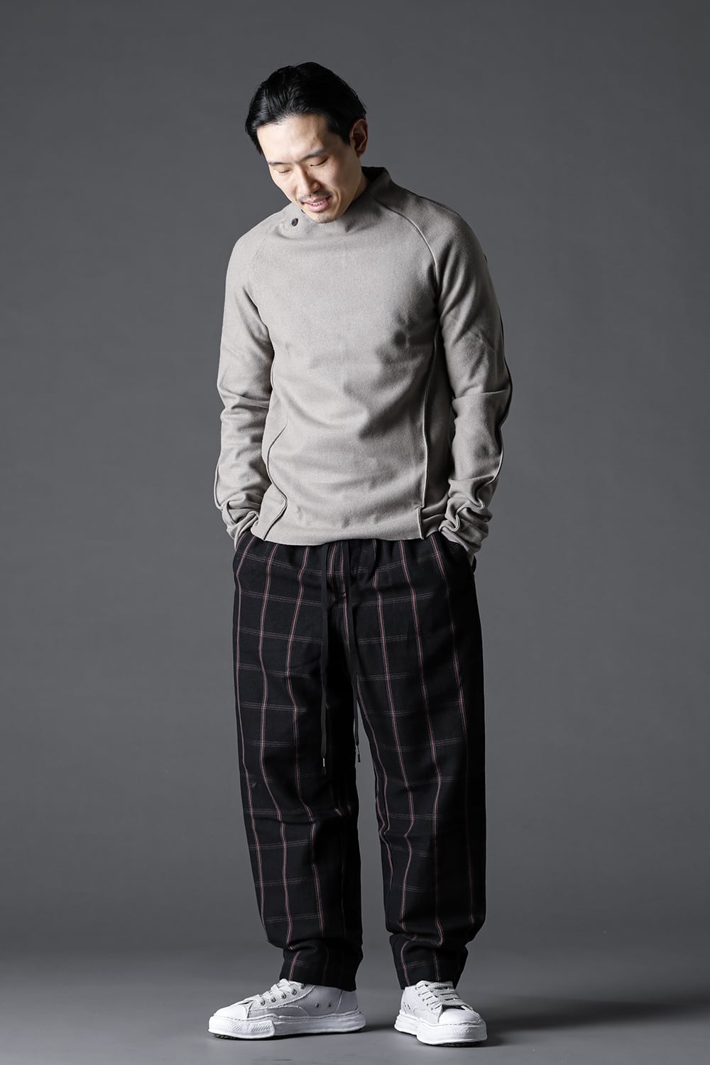 ドローストリング チェック ワイドパンツ