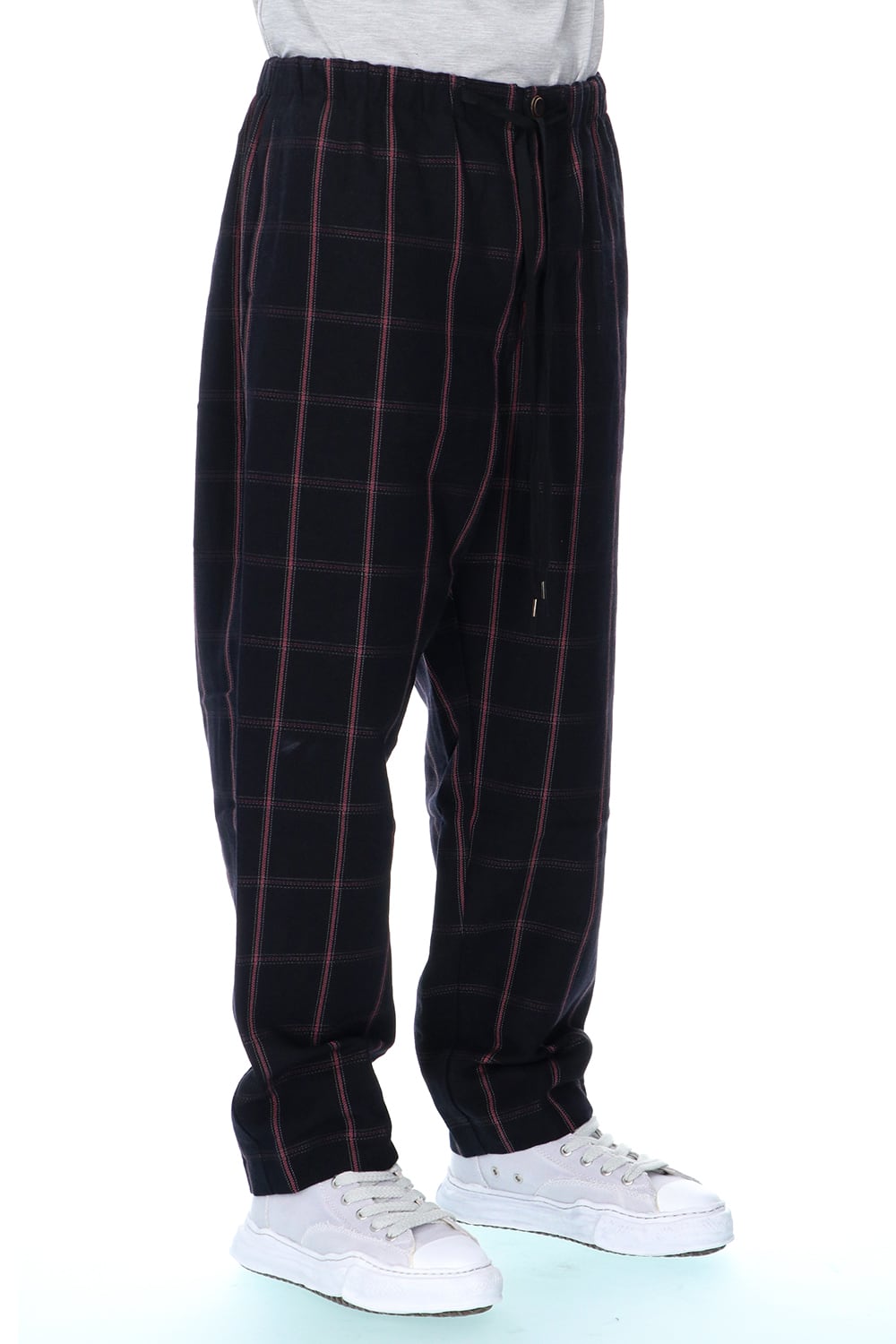 ドローストリング チェック ワイドパンツ