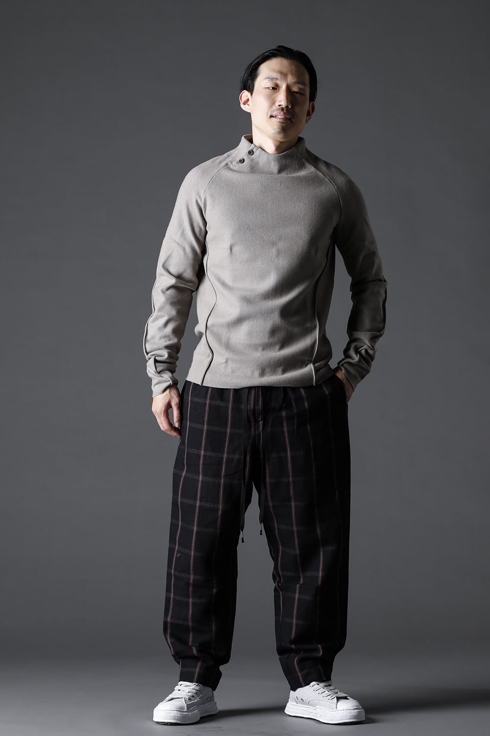 ドローストリング チェック ワイドパンツ